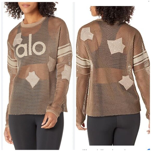 Alo Yoga Mesh sheer net jersey long sleeve sporty athleisure XL Summer - Picture 1 of 13